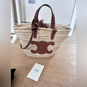 Celine Teen Triomphe Tote Bag Basket Raffia Leather Pannier Tan